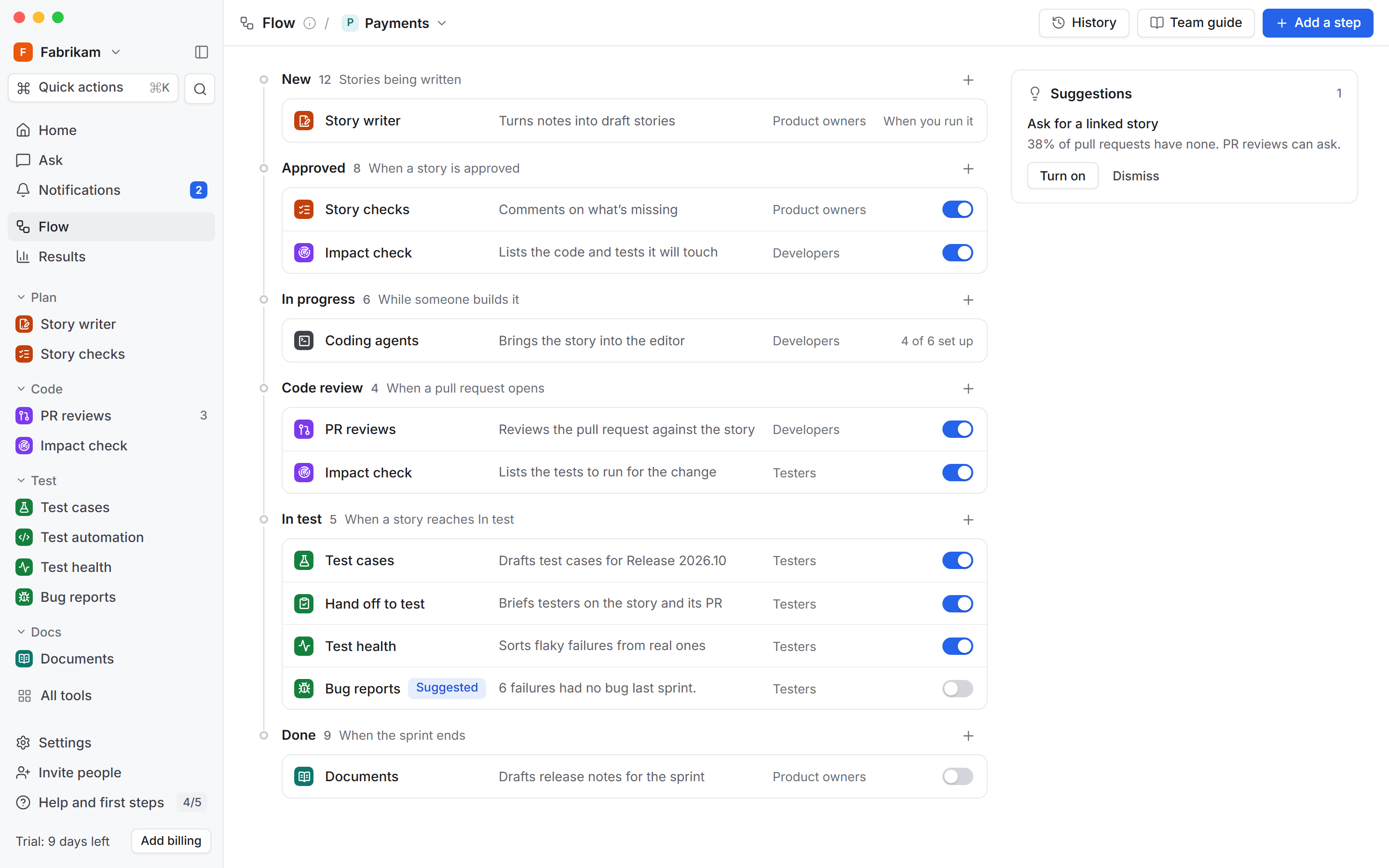 Flow for the Payments team: what DevOps Studio does at each board column, and who it helps